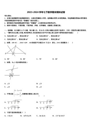 2023-2024学年广西贵港市覃塘三中学数学七下期末经典模拟试题含解析.doc