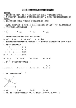 2023-2024学年江苏南通启东市南苑中学七下数学期末联考模拟试题含解析.doc