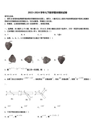 2023-2024学年江苏省南京师范江宁分校七年级数学第二学期期末学业水平测试模拟试题含解析.doc