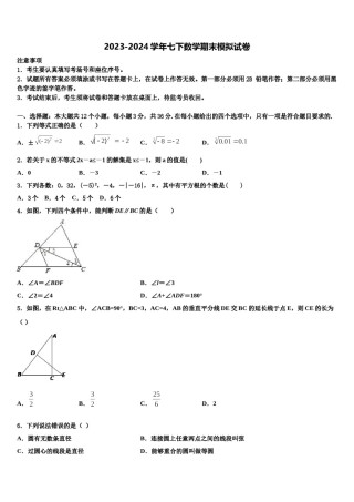 2023-2024学年江苏省徐州市新城实验学校数学七下期末教学质量检测试题含解析.doc