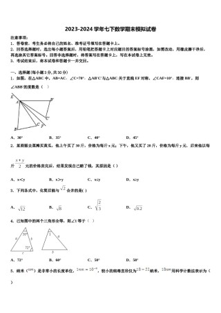 2023-2024学年江苏省无锡市江阴初级中学七下数学期末教学质量检测模拟试题含解析.doc