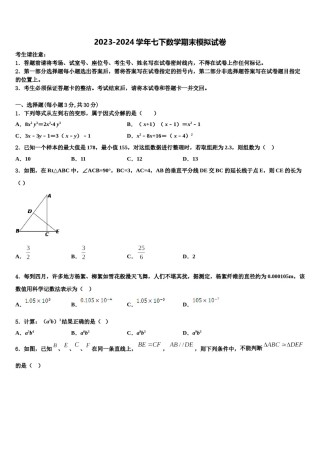 2023-2024学年江苏省泗洪县联考七下数学期末学业水平测试模拟试题含解析.doc