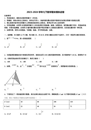 2023-2024学年江苏省淮安市淮阴区淮阴师院附属中学七年级数学第二学期期末调研试题含解析.doc