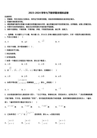 2023-2024学年江苏省盐城市响水县数学七下期末经典试题含解析.doc