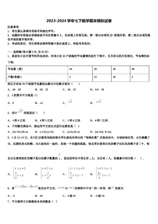 2023-2024学年江西省九江市柴桑区三中学数学七下期末质量跟踪监视试题含解析.doc