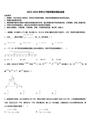 2023-2024学年江西省宜春实验中学七年级数学第二学期期末教学质量检测模拟试题含解析.doc