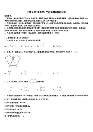 2023-2024学年江西省省宜春市袁州区数学七下期末联考模拟试题含解析.doc