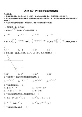 2023-2024学年江西省育华学校七下数学期末检测试题含解析.doc