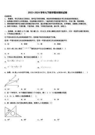 2023-2024学年河北省保定市莲池区十三中学七年级数学第二学期期末质量跟踪监视模拟试题含解析.doc