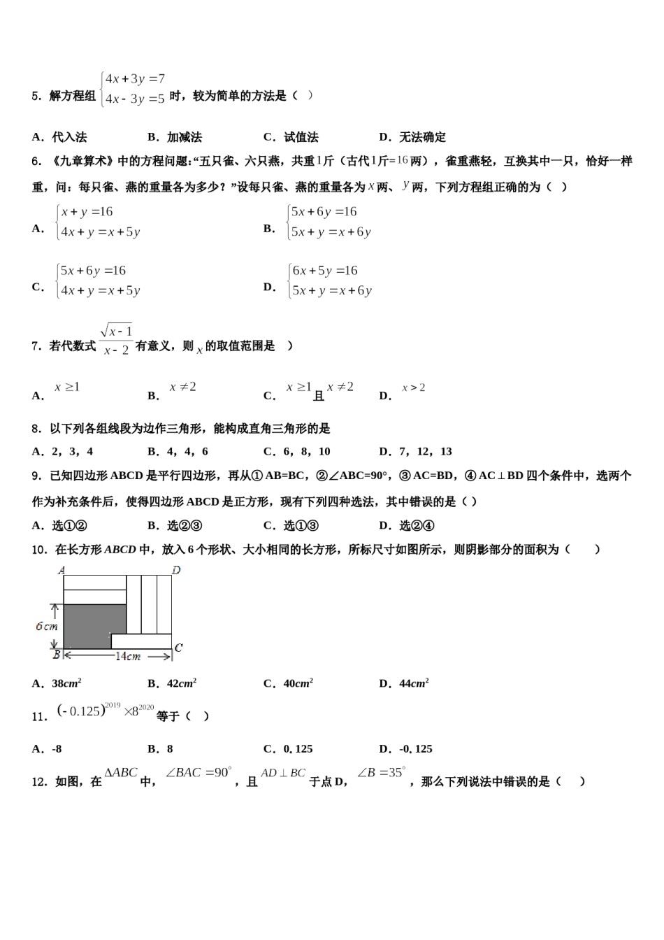 2023-2024学年河北省廊坊市广阳区七下数学期末综合测试模拟试题含解析.doc_第2页