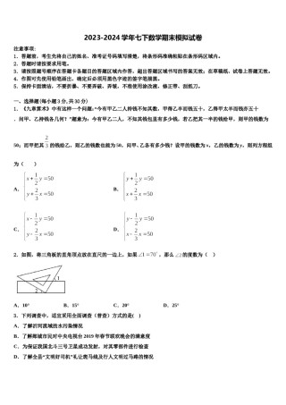 2023-2024学年河北省霸州市数学七下期末教学质量检测模拟试题含解析.doc