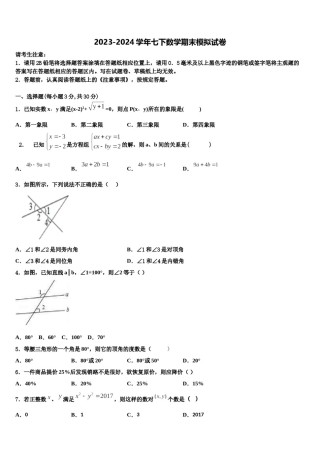 2023-2024学年河北省高碑店市七年级数学第二学期期末教学质量检测试题含解析.doc