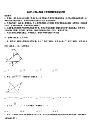 2023-2024学年河南省洛阳市东方第二中学七年级数学第二学期期末综合测试模拟试题含解析.doc