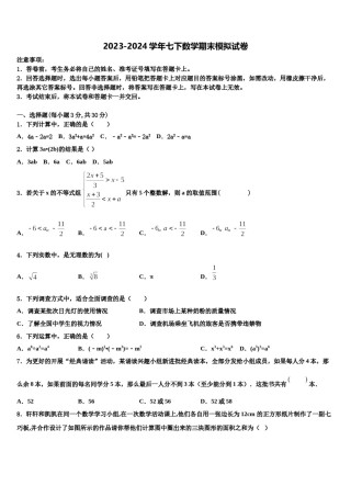 2023-2024学年河南省洛阳市涧西区洛阳市七下数学期末达标检测模拟试题含解析.doc