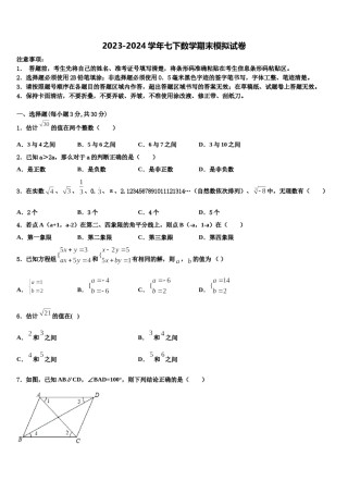 2023-2024学年浙江省丽水市七年级数学第二学期期末学业质量监测试题含解析.doc