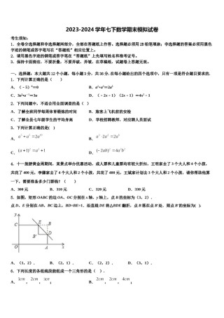 2023-2024学年浙江省宁波市慈溪市七下数学期末学业水平测试模拟试题含解析.doc
