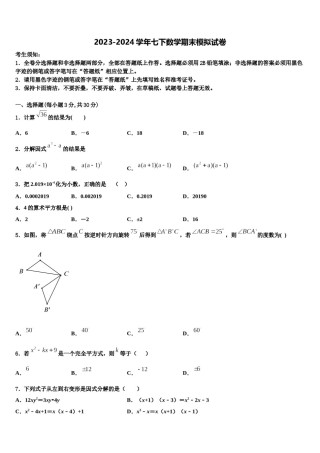 2023-2024学年浙江省温州瑞安市新纪元实验学校七年级数学第二学期期末预测试题含解析.doc