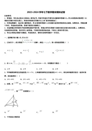 2023-2024学年浙江省湖州长兴县联考七年级数学第二学期期末复习检测模拟试题含解析.doc