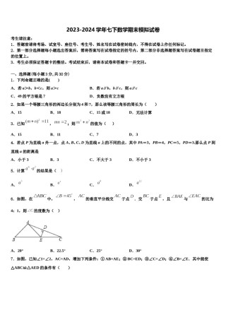 2023-2024学年浙江省绍兴市新昌县七下数学期末综合测试模拟试题含解析.doc
