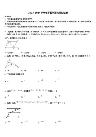 2023-2024学年浙江省绍兴市诸暨市七下数学期末质量跟踪监视模拟试题含解析.doc