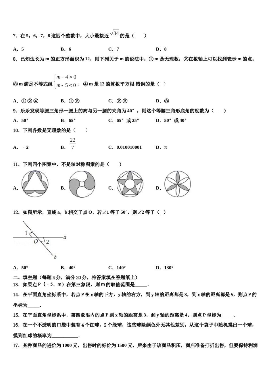 2023-2024学年海南省海口市第十四中学数学七下期末质量跟踪监视模拟试题含解析.doc_第2页