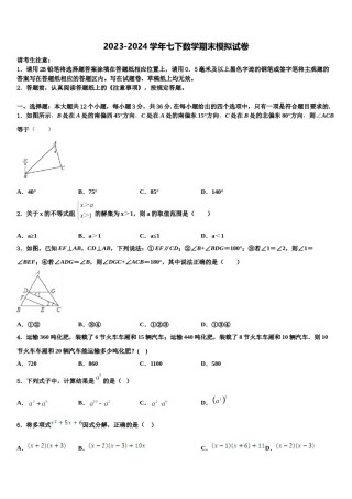 2023-2024学年湖北省利川市谋道镇长坪民族初级中学数学七下期末监测模拟试题含解析.doc