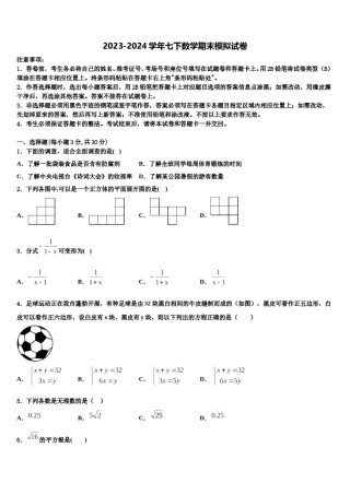 2023-2024学年湖北省华中学师范大第一附属中学七年级数学第二学期期末预测试题含解析.doc