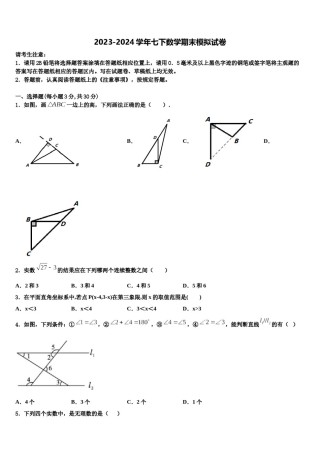 2023-2024学年湖北省枣阳市七下数学期末检测试题含解析.doc
