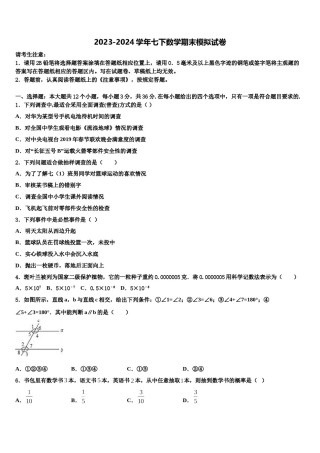 2023-2024学年湖北省武汉市江夏区第六中学数学七下期末学业质量监测试题含解析.doc