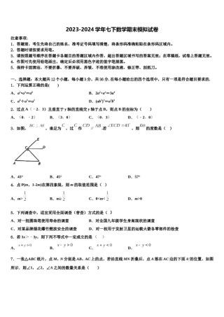 2023-2024学年湖北省武汉市江岸区七一华源中学七年级数学第二学期期末质量跟踪监视试题含解析.doc