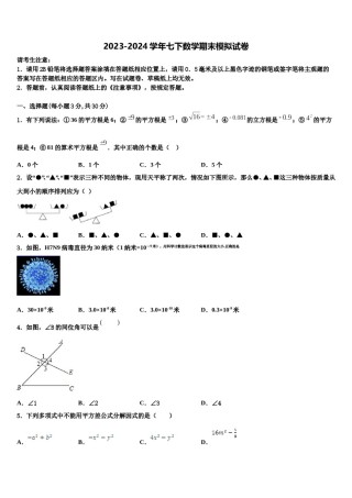 2023-2024学年湖北省武汉第三寄宿中学七年级数学第二学期期末考试模拟试题含解析.doc
