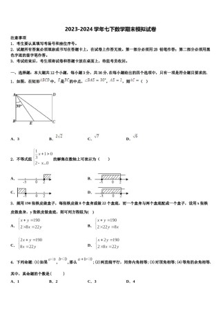 2023-2024学年湖北省荆州市荆州区数学七下期末质量跟踪监视模拟试题含解析.doc
