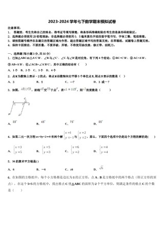 2023-2024学年湖北省随州随县联考数学七下期末检测模拟试题含解析.doc