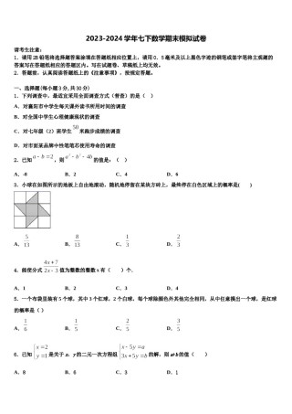 2023-2024学年湖北省黄石大冶市七年级数学第二学期期末统考试题含解析.doc