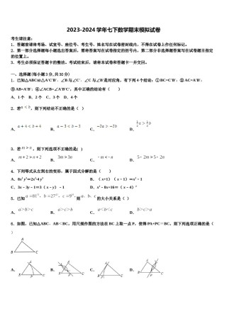2023-2024学年湖北省黄石市汪仁中学数学七下期末教学质量检测模拟试题含解析.doc
