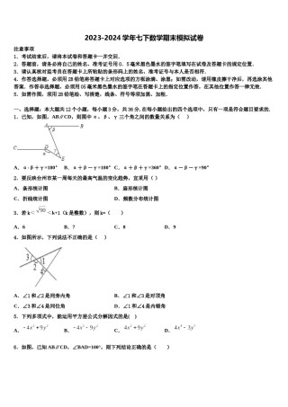 2023-2024学年湖南省娄底市冷水江市数学七下期末联考模拟试题含解析.doc