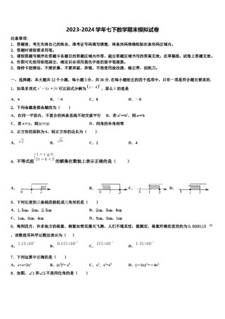 2023-2024学年湖南省岳阳市岳阳县数学七下期末调研试题含解析.doc