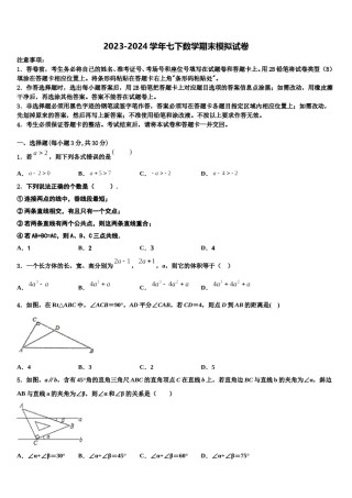 2023-2024学年湖南省邵阳市邵东县数学七下期末质量跟踪监视模拟试题含解析.doc