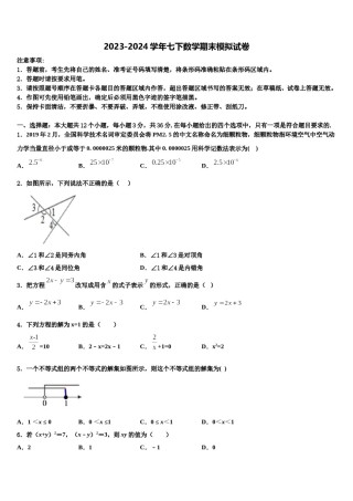 2023-2024学年湖南长沙一中学岳麓中学七年级数学第二学期期末达标检测试题含解析.doc