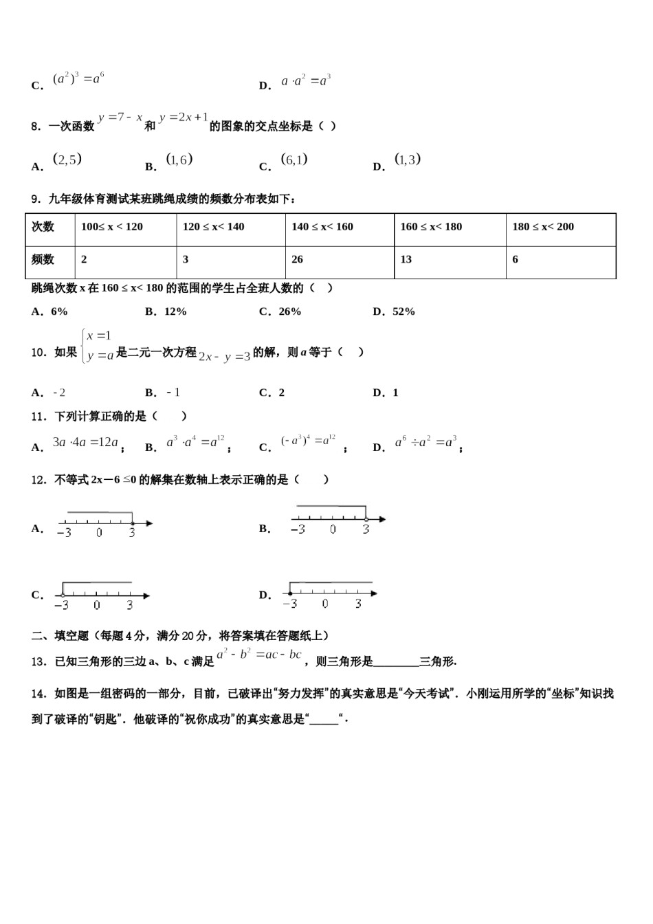2023-2024学年湖南长沙市湖南师大附中集团数学七下期末质量跟踪监视试题含解析.doc_第2页