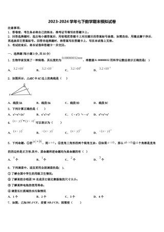 2023-2024学年湖南长沙市芙蓉区第十六中学数学七下期末联考试题含解析.doc
