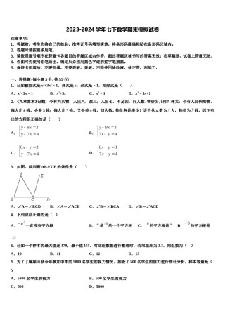 2023-2024学年湖南长沙长郡教育集团数学七下期末考试模拟试题含解析.doc