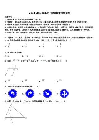 2023-2024学年甘肃省定西市陇西县七年级数学第二学期期末质量跟踪监视模拟试题含解析.doc