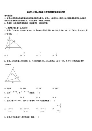 2023-2024学年甘肃省平凉市庄浪县数学七下期末教学质量检测模拟试题含解析.doc