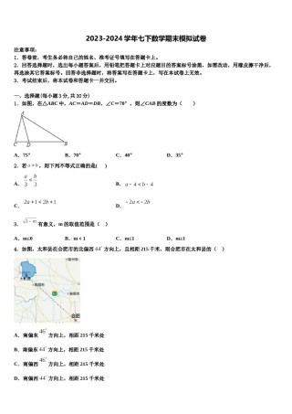 2023-2024学年甘肃省张掖市名校七下数学期末学业质量监测模拟试题含解析.doc