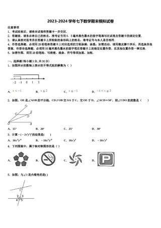 2023-2024学年甘肃省武威市新河中学七年级数学第二学期期末学业质量监测模拟试题含解析.doc