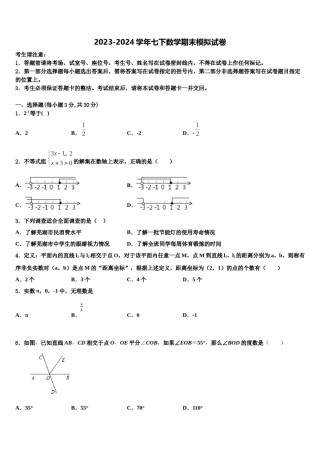 2023-2024学年甘肃省武威市民勤实验中学七下数学期末统考试题含解析.doc