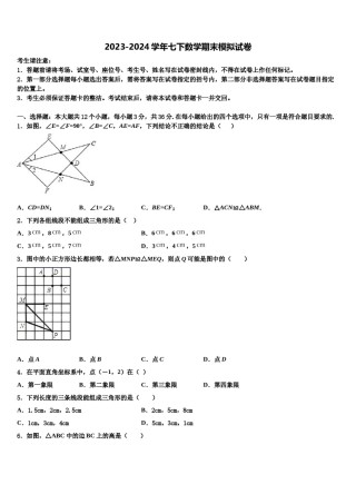 2023-2024学年甘肃省白银市平川区第四中学七年级数学第二学期期末教学质量检测模拟试题含解析.doc
