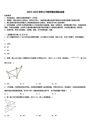 2023-2024学年甘肃省陇南市名校七年级数学第二学期期末经典试题含解析.doc