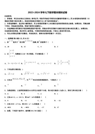 2023-2024学年福建省南平市延平区数学七下期末监测模拟试题含解析.doc